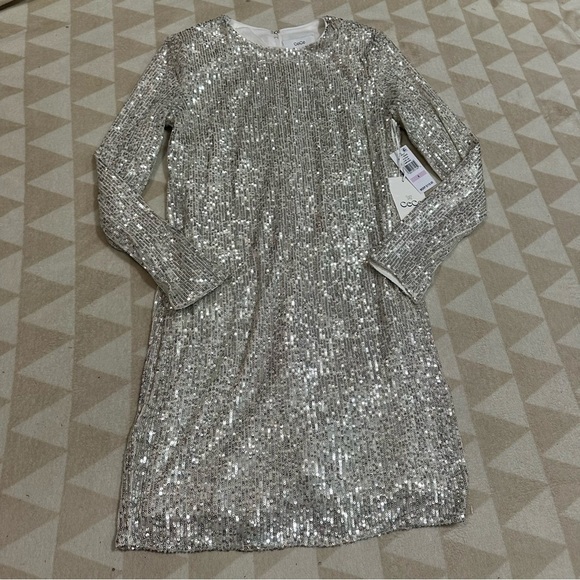 Cece champagne Sequin Crew Neck Long Sleeve Sheath Dress - Picture 4 of 5